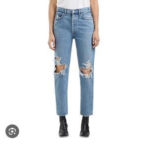 Agolde Blue Distressed Straight Leg Jeans